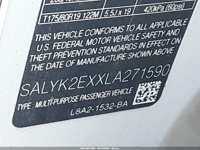 Продаж на аукціоні авто 2020 Land Rover Range Rover Velar P250 R-dynamic S, vin: SALYK2EXXLA271590, номер лоту: 45871654