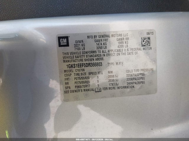 Продажа на аукционе авто 2013 Gmc Yukon Denali, vin: 1GKS1EEF5DR366803, номер лота: 45871671