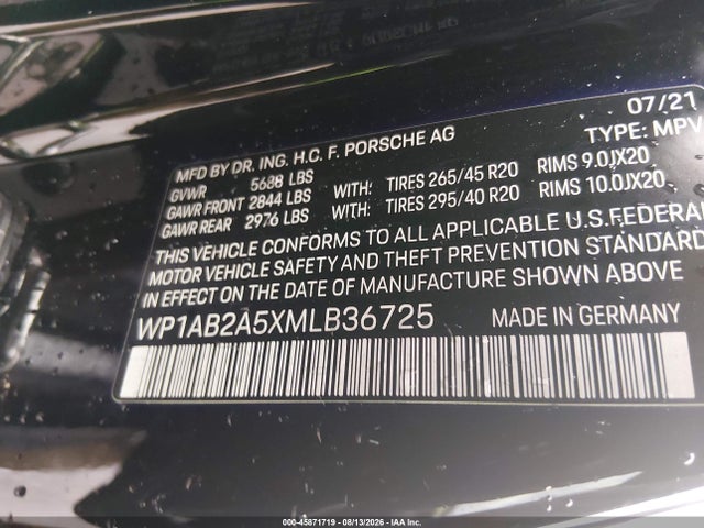 Aukcja sprzedaży 2021 Porsche Macan S, vin: WP1AB2A5XMLB36725, numer aukcji: 45871719