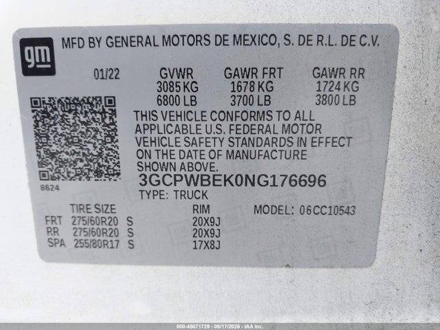 Продажа на аукционе авто 2022 Chevrolet Silverado 1500 Ltd 2wd  Short Bed Custom, vin: 3GCPWBEK0NG176696, номер лота: 45871729