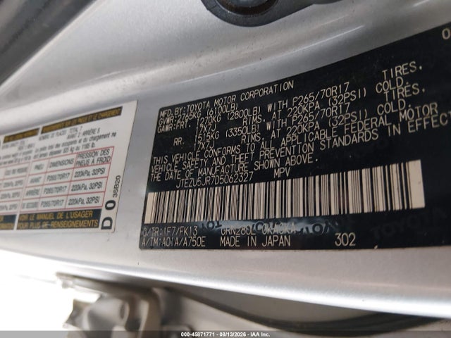 Aukcja sprzedaży 2013 Toyota 4runner Sr5, vin: JTEZU5JR7D5062327, numer aukcji: 45871771