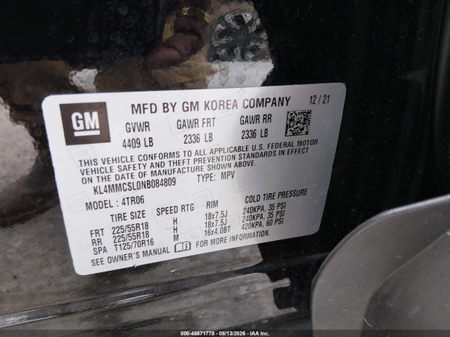 Aukcja sprzedaży 2022 Buick Encore Gx Awd Preferred, vin: KL4MMCSL0NB084809, numer aukcji: 45871778