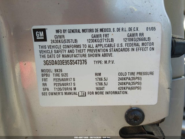 Продаж на аукціоні авто 2005 Buick Rendezvous Cx, vin: 3G5DA03E95S547376, номер лоту: 45871808