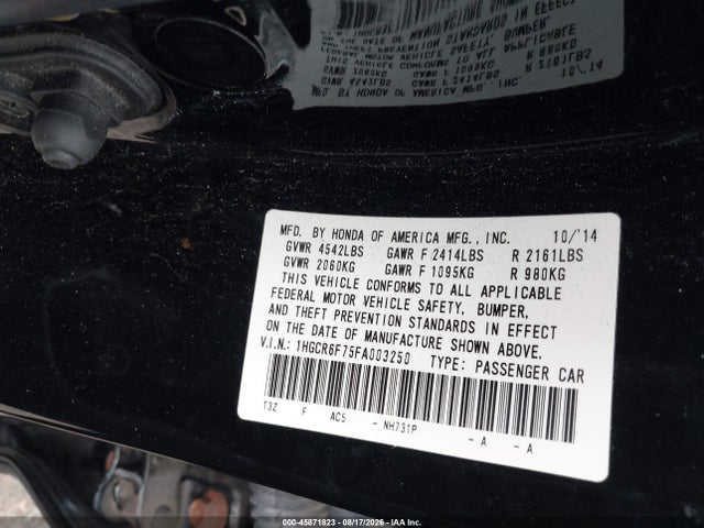 Продаж на аукціоні авто 2015 Honda Accord Hybrid Touring, vin: 1HGCR6F75FA003250, номер лоту: 45871823