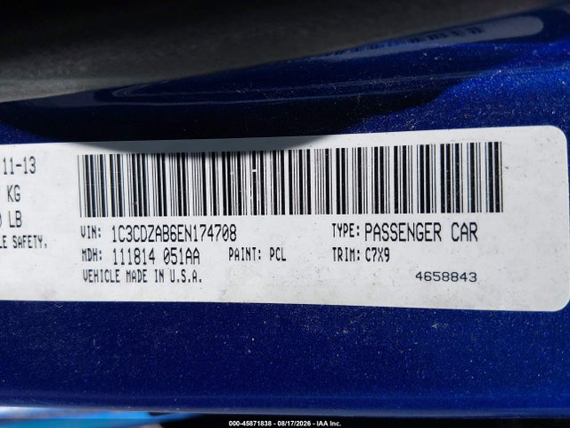 45871838 :رقم المزاد ، 1C3CDZAB6EN174708 vin ، 2014 Dodge Avenger Se مزاد بيع