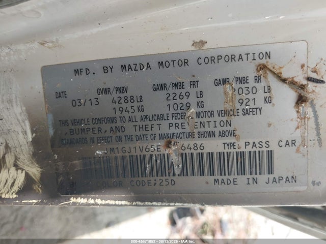 45871852 :رقم المزاد ، JM1GJ1V65E1116486 vin ، 2014 Mazda Mazda6 I Touring مزاد بيع
