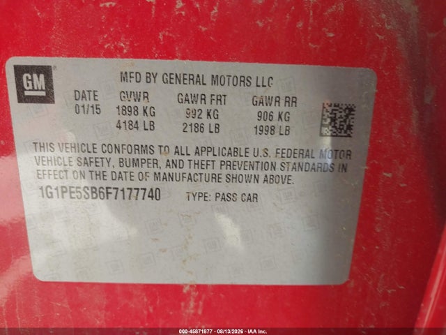 1G1PE5SB6F7177740 Chevrolet Cruze 2lt Auto