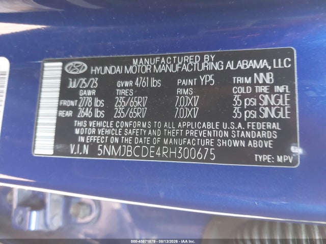 Продажа на аукционе авто 2024 Hyundai Tucson Sel, vin: 5NMJBCDE4RH300675, номер лота: 45871879