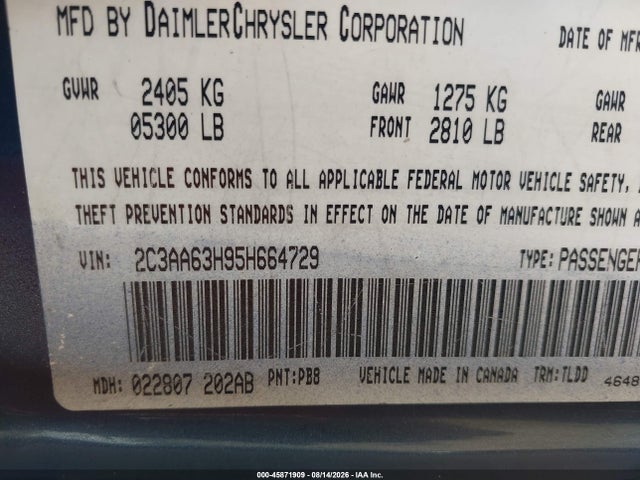 Aukcja sprzedaży 2005 Chrysler 300c, vin: 2C3AA63H95H664729, numer aukcji: 45871909