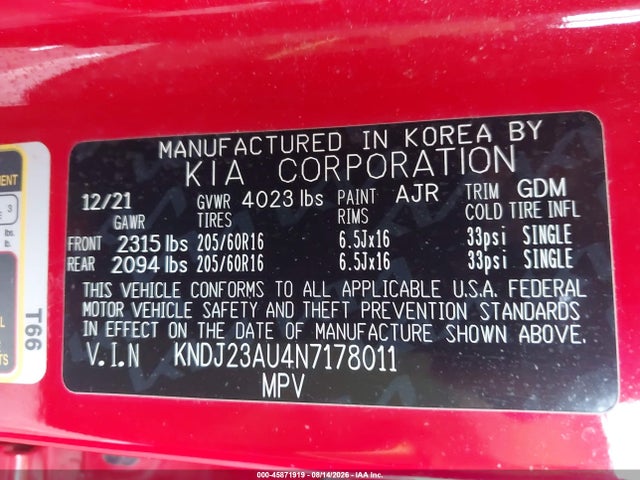 Продаж на аукціоні авто 2022 Kia Soul Lx, vin: KNDJ23AU4N7178011, номер лоту: 45871919