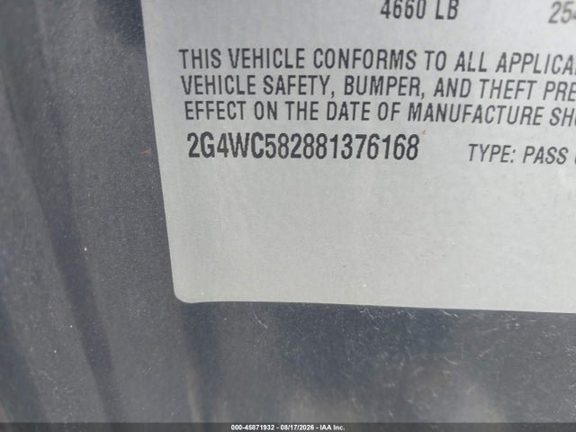 45871932 :رقم المزاد ، 2G4WC582881376168 vin ، 2008 Buick Lacrosse Cx مزاد بيع
