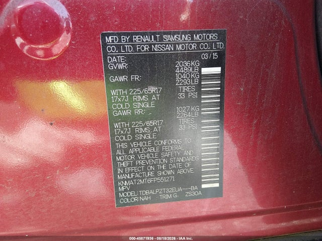 2015 Nissan Rogue S მანქანა იყიდება აუქციონზე, vin: KNMAT2MT6FP551271, აუქციონის ნომერი: 45871936