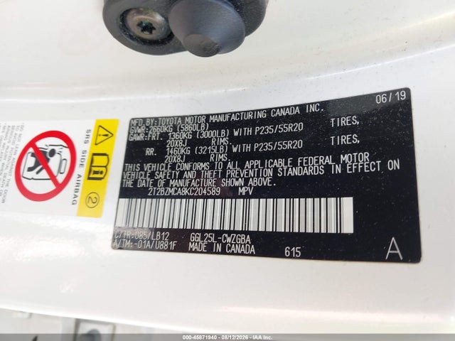 2T2BZMCA8KC204589 Lexus RX 350
