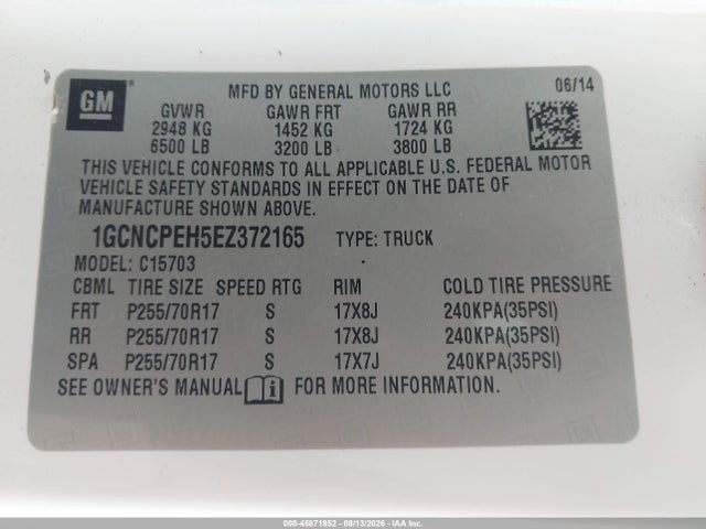 Aukcja sprzedaży 2014 Chevrolet Silverado 1500 Work Truck, vin: 1GCNCPEH5EZ372165, numer aukcji: 45871952