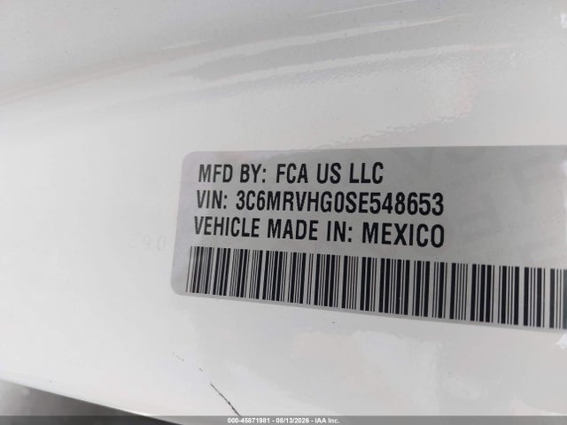 Aukcja sprzedaży 2025 Ram Promaster 3500 Tradesman High Roof 159 Wb W/pass Seat, vin: 3C6MRVHG0SE548653, numer aukcji: 45871981