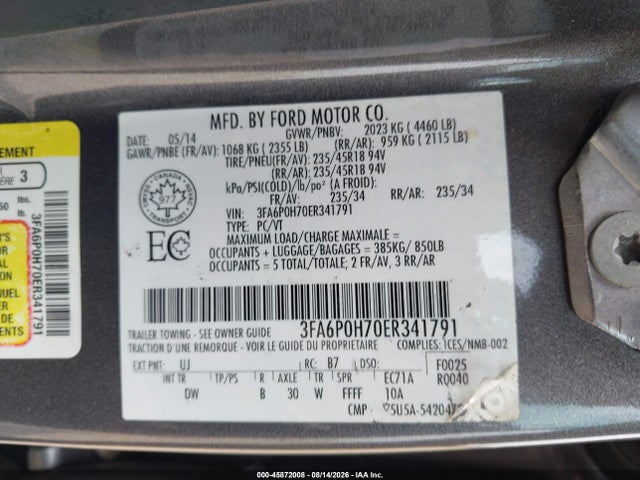 Aukcja sprzedaży 2014 Ford Fusion Se, vin: 3FA6P0H70ER341791, numer aukcji: 45872008