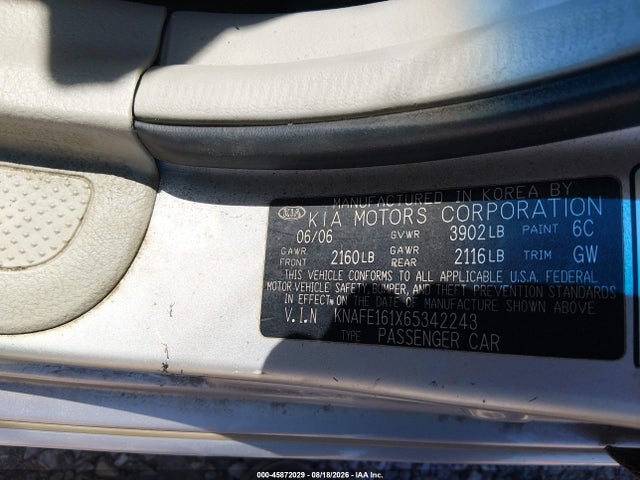 2006 Kia Spectra5 მანქანა იყიდება აუქციონზე, vin: KNAFE161X65342243, აუქციონის ნომერი: 45872029
