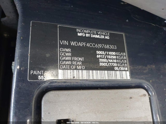 Aukcja sprzedaży 2018 Mercedes-benz Sprinter 3500 High Roof V6, vin: WDAPF4CC6J9768303, numer aukcji: 45872049