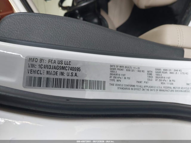 Aukcja sprzedaży 2021 Dodge Durango Sxt Plus Awd, vin: 1C4RDJAG9MC740695, numer aukcji: 45872051