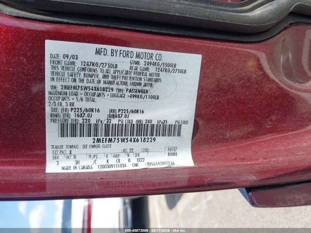 Продаж на аукціоні авто 2004 Mercury Grand Marquis Ls, vin: 2MEFM75W54X618229, номер лоту: 45872069