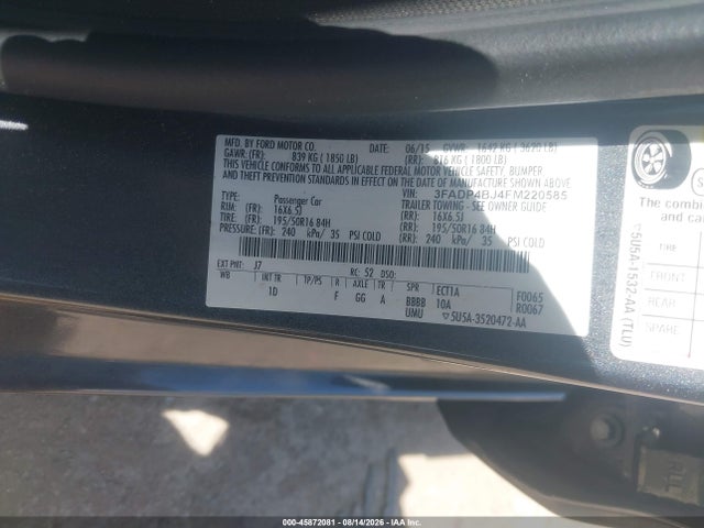 Продажа на аукционе авто 2015 Ford Fiesta Se, vin: 3FADP4BJ4FM220585, номер лота: 45872081