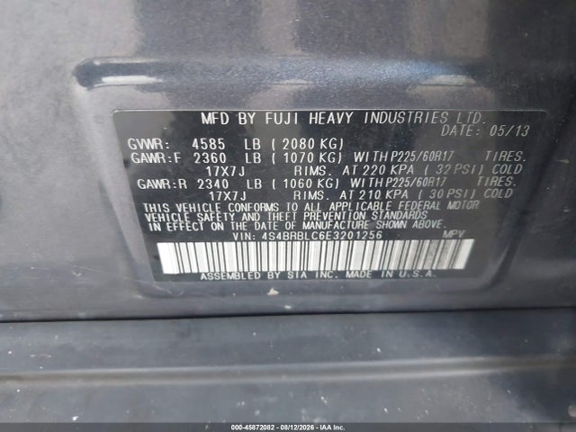45872082 :رقم المزاد ، 4S4BRBLC6E3201256 vin ، 2014 Subaru Outback 2.5i Limited مزاد بيع