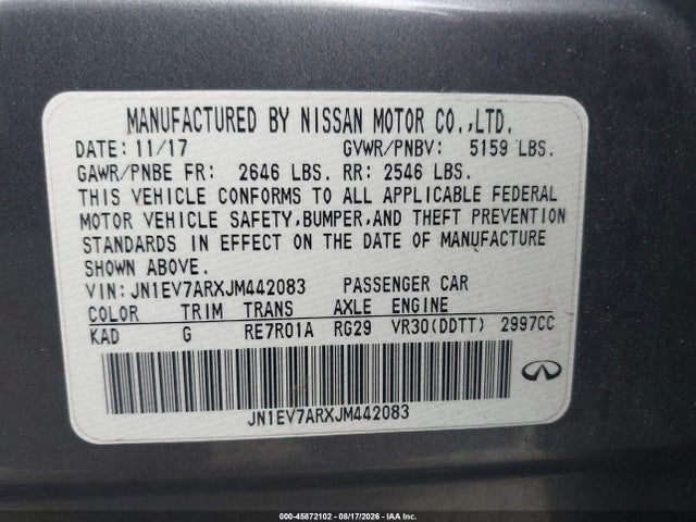 JN1EV7ARXJM442083 Infiniti Q50 3.0t Luxe