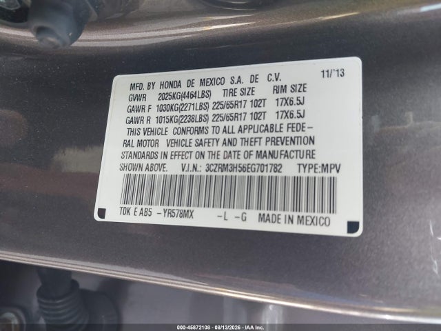 Auction sale of the 2014 Honda Cr-v Ex, vin: 3CZRM3H56EG701782, lot number: 45872108