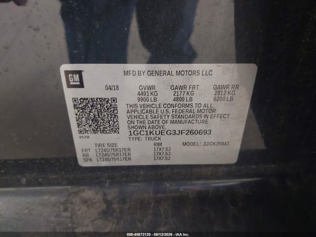 Aukcja sprzedaży 2018 Chevrolet Silverado 2500hd Wt, vin: 1GC1KUEG3JF260693, numer aukcji: 45872120
