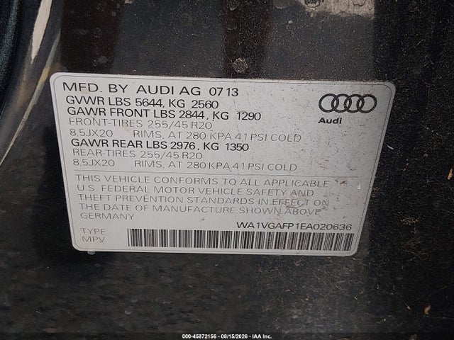 Aukcja sprzedaży 2014 Audi Sq5 3.0t Premium Plus, vin: WA1VGAFP1EA020636, numer aukcji: 45872156