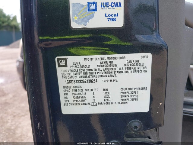 Aukcja sprzedaży 2006 Gmc Envoy Sle, vin: 1GKDS13S262130264, numer aukcji: 45872175
