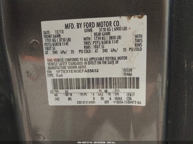 2014 Ford F-150 Xlt მანქანა იყიდება აუქციონზე, vin: 1FTEX1EM3EFA55632, აუქციონის ნომერი: 45872176