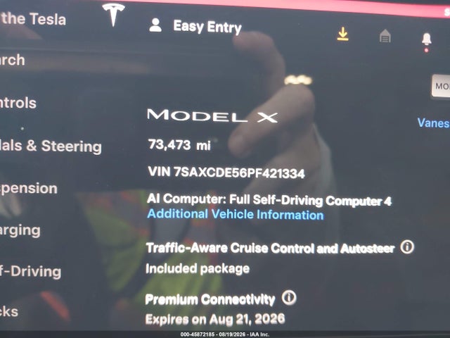 2023 Tesla Model X Dual Motor All-wheel Drive/standard Range მანქანა იყიდება აუქციონზე, vin: 7SAXCDE56PF421334, აუქციონის ნომერი: 45872185