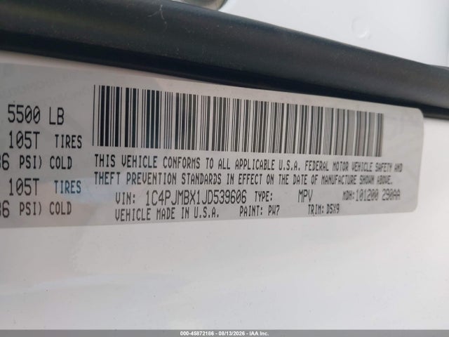Aukcja sprzedaży 2018 Jeep Cherokee Trailhawk 4x4, vin: 1C4PJMBX1JD539606, numer aukcji: 45872186
