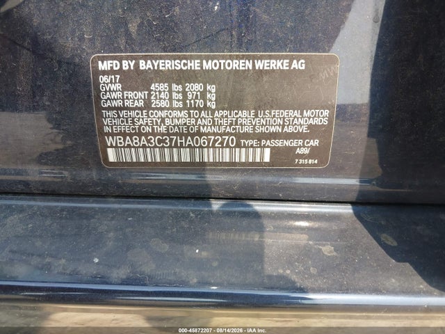 Продажа на аукционе авто 2017 Bmw 320i Xdrive, vin: WBA8A3C37HA067270, номер лота: 45872207