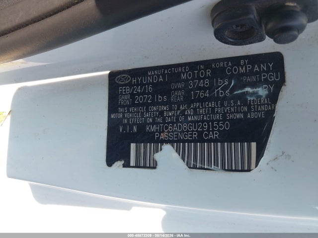 2016 Hyundai Veloster მანქანა იყიდება აუქციონზე, vin: KMHTC6AD8GU291550, აუქციონის ნომერი: 45872209