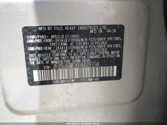 Продажа на аукционе авто 2015 Subaru Forester 2.0xt Touring, vin: JF2SJGWCXFH428394, номер лота: 45872233