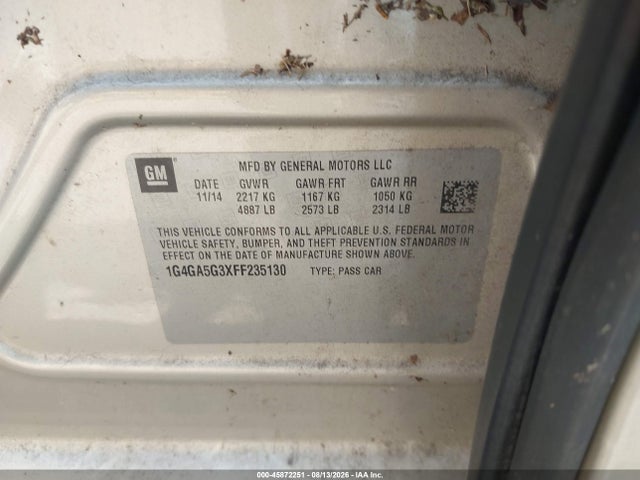 45872251 :رقم المزاد ، 1G4GA5G3XFF235130 vin ، 2015 Buick Lacrosse مزاد بيع