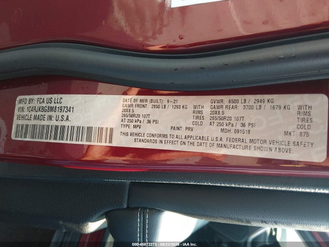 Продажа на аукционе авто 2021 Jeep Grand Cherokee L Limited 4x4, vin: 1C4RJKBG8M8197341, номер лота: 45872273