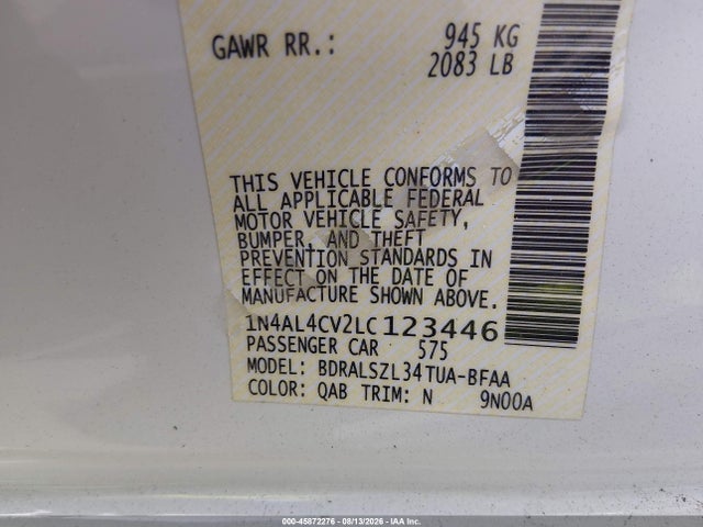 Продаж на аукціоні авто 2020 Nissan Altima Sr Vc-turbo Fwd, vin: 1N4AL4CV2LC123446, номер лоту: 45872276