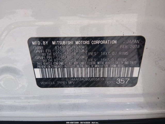 Продаж на аукціоні авто 2018 Mitsubishi Outlander Sport 2.0 Le, vin: JA4AP3AU9JU005639, номер лоту: 45872309