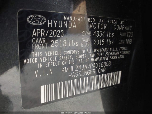 Aukcja sprzedaży 2023 Hyundai Sonata Se, vin: KMHL24JA7PA316808, numer aukcji: 45872331