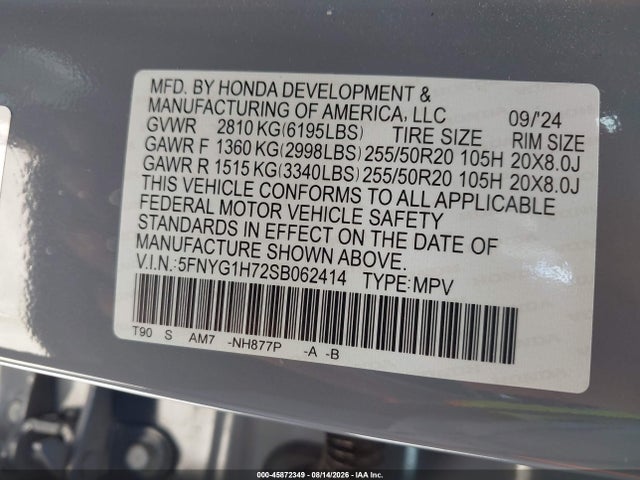 Honda Pilot Touring 2025 5FNYG1H72SB062414 Image 9