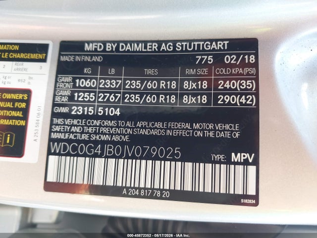Продаж на аукціоні авто 2018 Mercedes-benz Glc 300, vin: WDC0G4JB0JV079025, номер лоту: 45872352