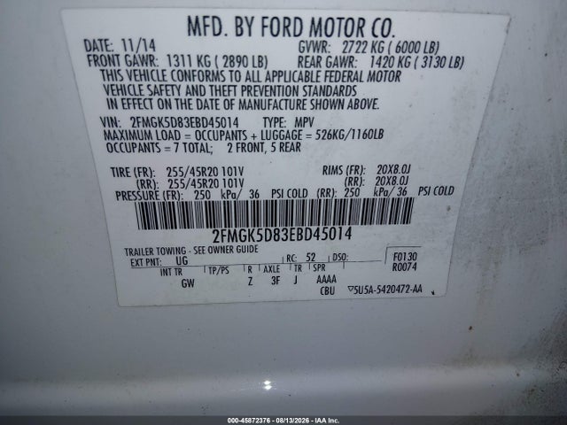 Ford Flex Limited 2014 2FMGK5D83EBD45014 Image 9