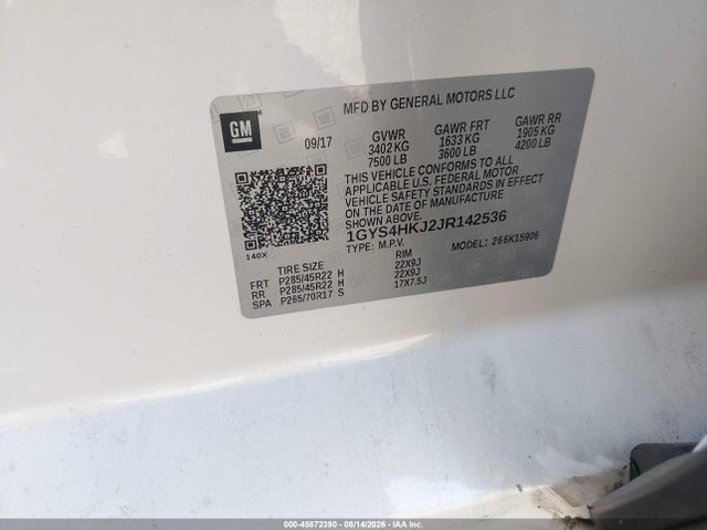 45872390 :رقم المزاد ، 1GYS4HKJ2JR142536 vin ، 2018 Cadillac Escalade Esv Luxury مزاد بيع