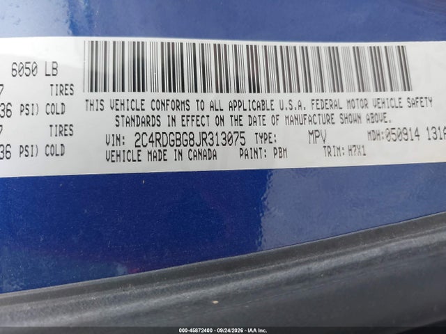 45872400 :رقم المزاد ، 2C4RDGBG8JR313075 vin ، 2018 Dodge Grand Caravan Se مزاد بيع