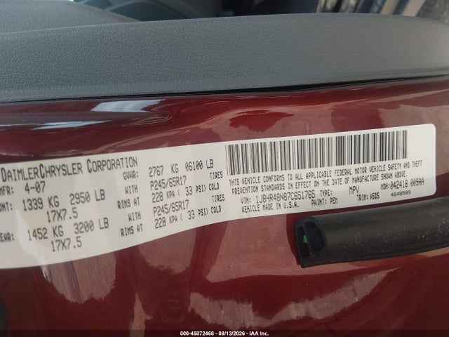 Продажа на аукционе авто 2007 Jeep Grand Cherokee Laredo, vin: 1J8HR48N87C651765, номер лота: 45872468