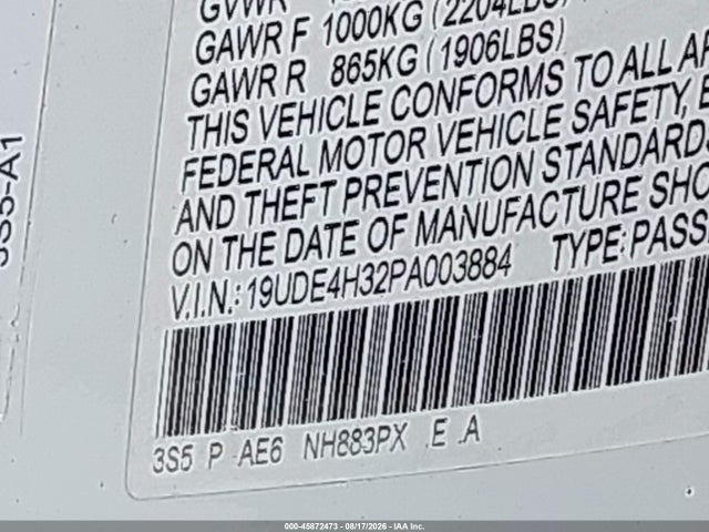 45872473 :رقم المزاد ، 19UDE4H32PA003884 vin ، 2023 Acura Integra A-spec مزاد بيع