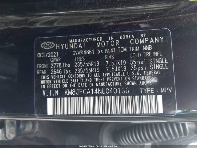 Продаж на аукціоні авто 2022 Hyundai Tucson Hybrid Sel Convenience, vin: KM8JFCA14NU040136, номер лоту: 45872500